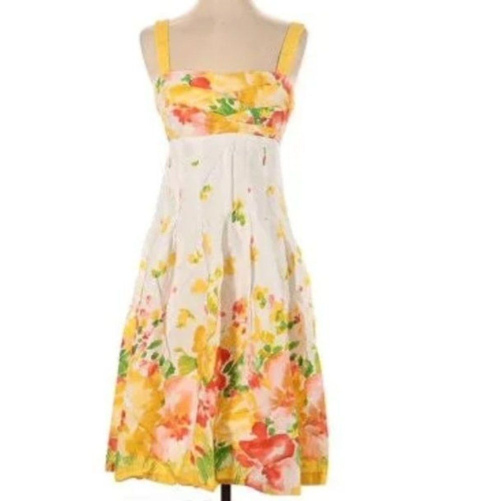 R&K Cotton Cottagecore Peasant White Spring Floral Tea Length Apron Dress Sz 8